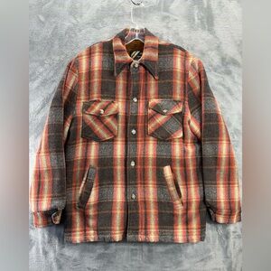 VTG 60s 70s Plaid Fur Lined Overcoat Chore JACKET Sherpa Sears Outerwear Medium